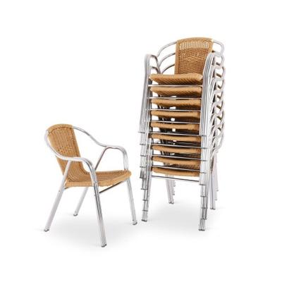 Bistrostuhl 10er-Set, Outdoor-Stapelstuhl mit Armlehnen, Polyrattan, in Natur, stabiles Alugestell, Raburg Vita