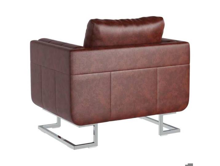 Confortable Fauteuil simple pour salon bureau chaise relax cube avec pieds chromés Marron Similicuir__27552
