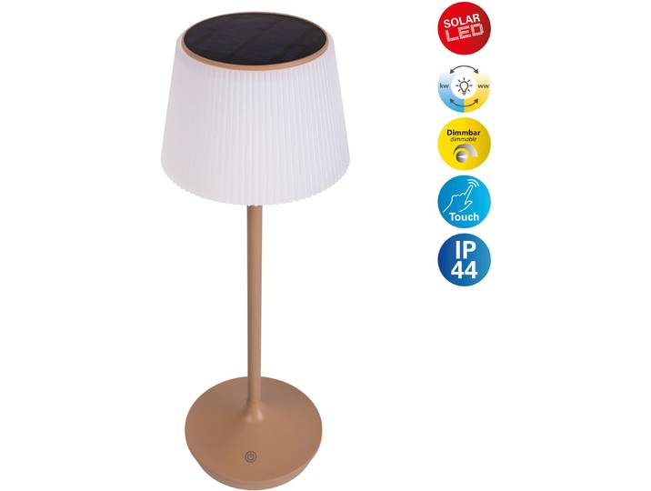 NÄVE LED Tischleuchte Solarleuchte / Akkuleuchte EMMI , beige (natur), 1, Ø 13cm H: 38cm, 1 Stk., Leuchten, Solarbetrieb, Akkubetrieb, CCT, Berührungssensor, Akkutischleuchte, LED Tischleuchte