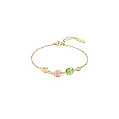 Armkette LACOSTE "DEVA", rosa (gelbgoldfarben, rosa, grün, gelb, rosa, grün, gelb), Armbänder, Damen, 19cm, Edelstahl, Armkette, mit Glasstein