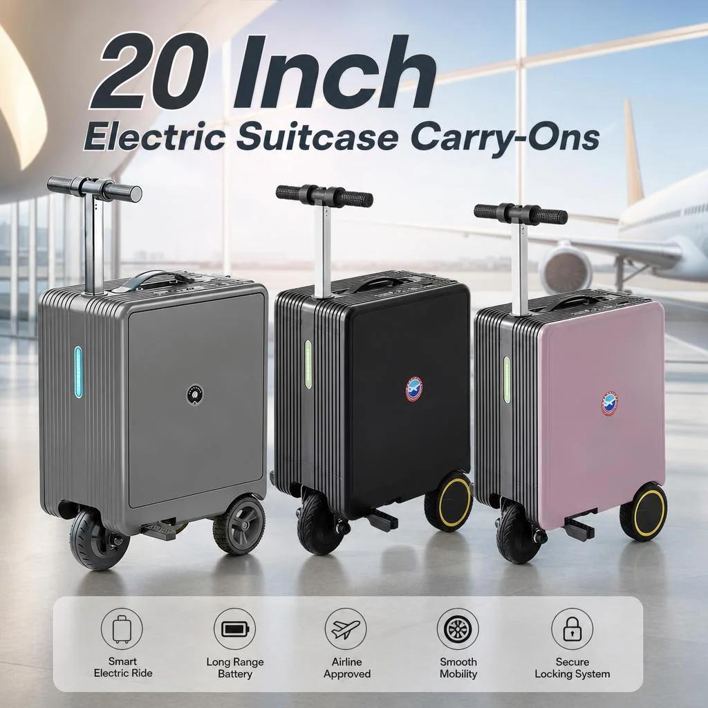 Elektrischer Koffer - Handgepäck Trolley 50 cm - Fahrbarer Koffer - Große Kapazität - ABS Hartschale - 4 Spinnrollen - TSA-Schloss - Lila