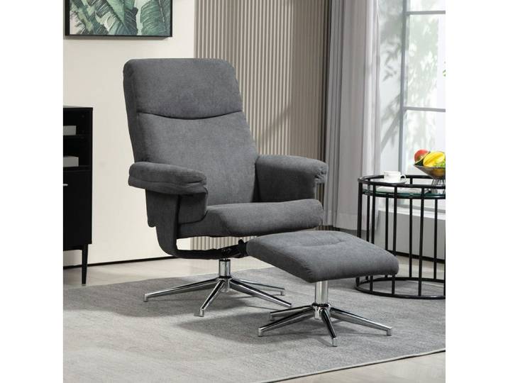 ROVRYN Fauteuil relax inclinable manuel avec repose-pieds dossier 130° polyester aspect velours gris foncé