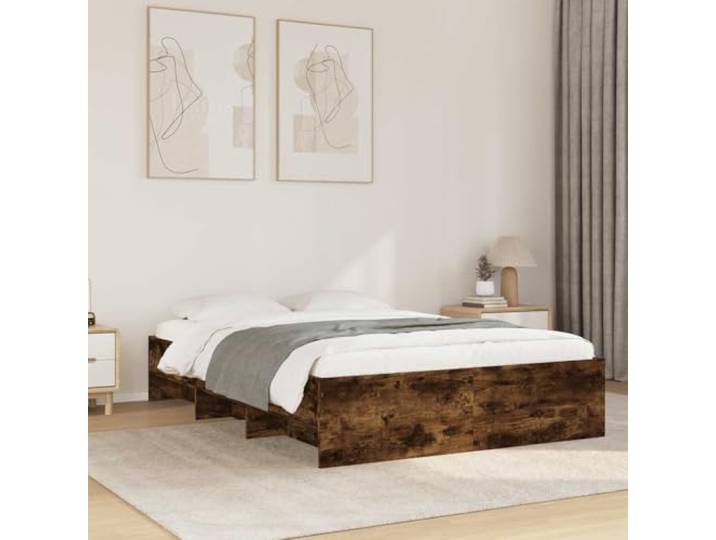 RJPLMFV Bettgestell, Holz, 120 x 200 cm, Raucheiche Ohne Matratze, Lattenrost inklusive, Aufbewahrungsfächer, langlebig und stabil