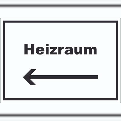 HB-Druck Heizraum Aufkleber mit Text und Richtungspfeil links Heizung Wärme waagerecht A8 (52x74mm)