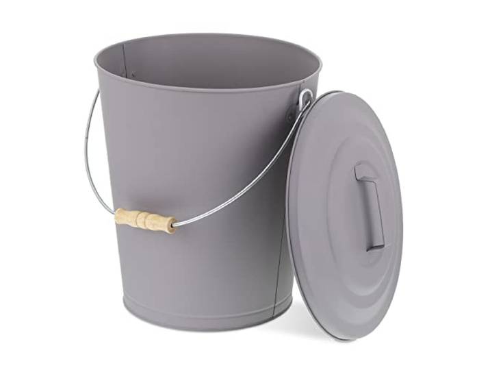 Relaxdays Seau à Cendres\, avec Couvercle\, 24 litres\, poignée de Transport\, bac à Charbon\, cheminée & Barbecue\, Gris