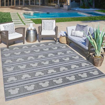 Licensed Disney Mickey Mouse Light Grey Modern Stripes Flatweave Indoor/ Outdoor Area Rug