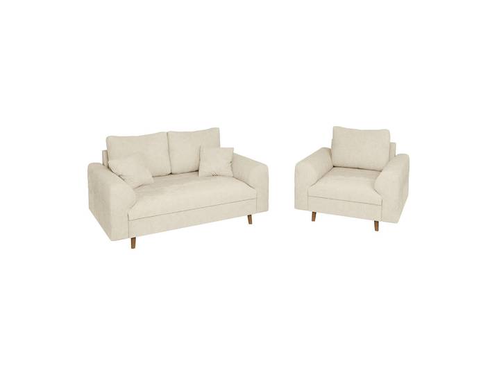 S-Style Sitzgarnitur 2+1 Sigurd Beige Chenille, Echtholz, Teilmassiv,Buche, Birke, Füllung: Polyetherschaumkern,Polyetherschaumkern, 150x81x93 cm, Wohnzimmer, Sofas & Couches, Sitzgarnituren