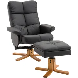RELAXSESSEL mit Hocker Fernsehsessel 360° drehbar Liegefunktion Holz Schwarz