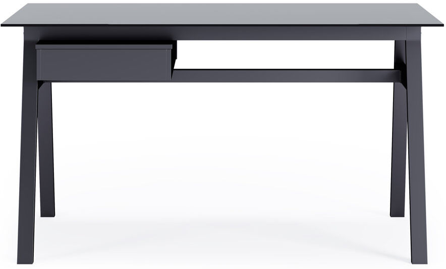 Ebern Designs Birl Glass Stainless Steel Writing Desk Black 76cm H X 140cm W X 65cm D