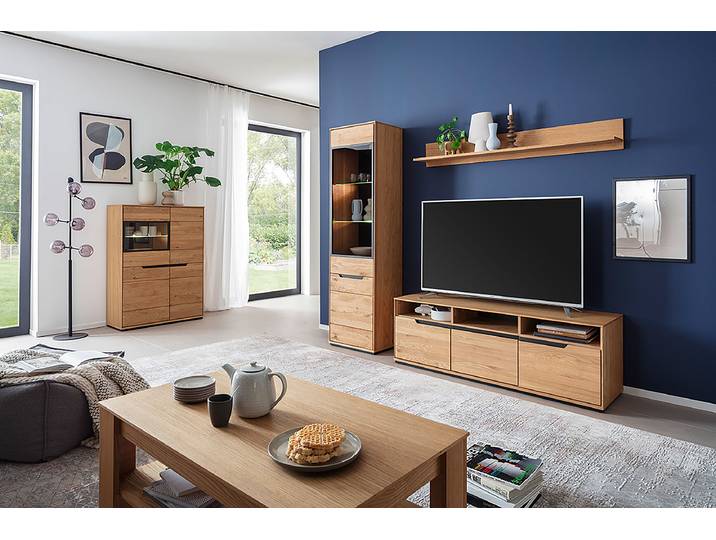 TV-Lowboard - 153 cm Front: Massivholz Wildeiche, geölt Korpus: Spanplatte, furniert & geölt Rückwand: HDF Hochdichte Holzfaserplatte , foliert