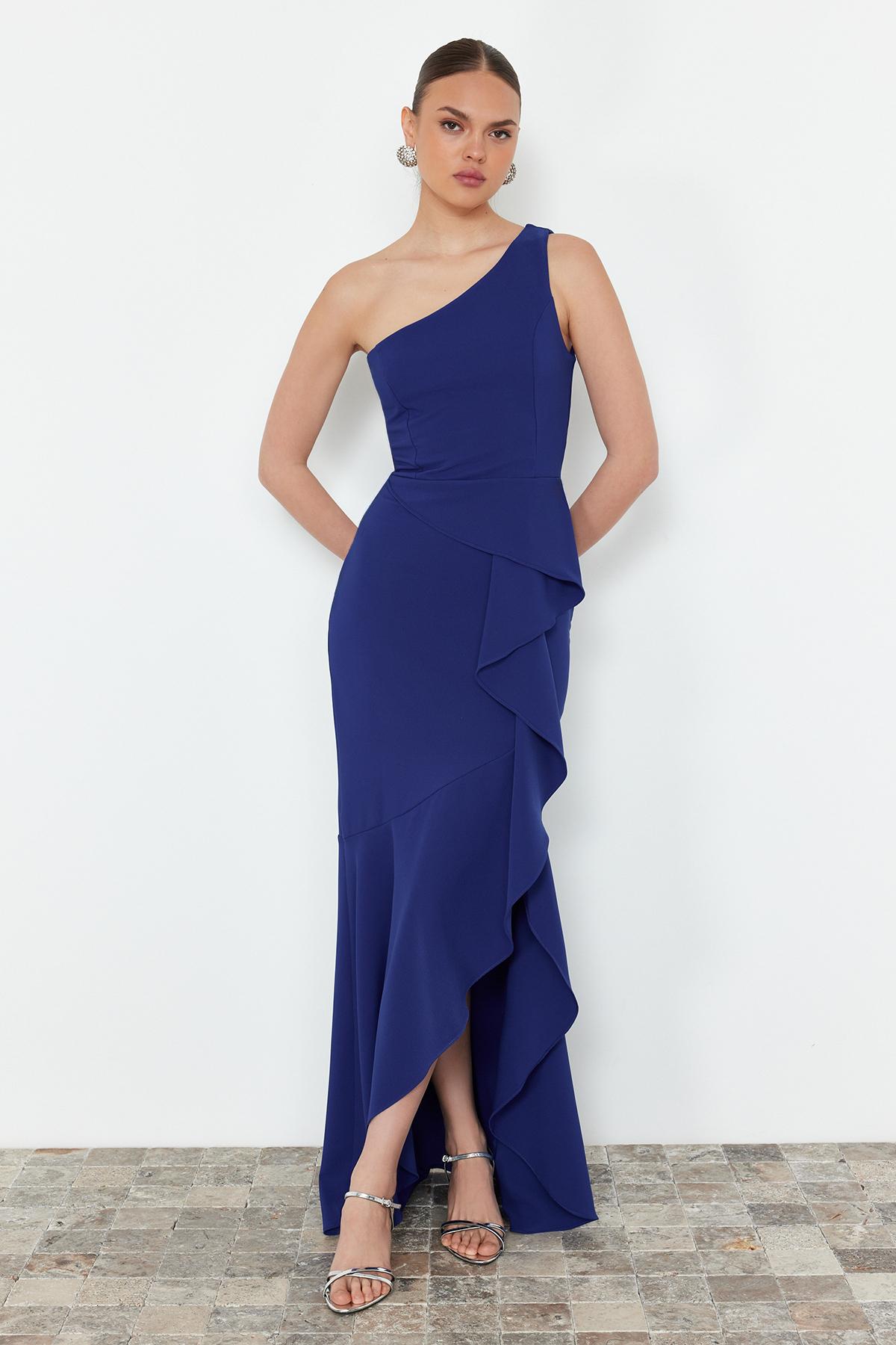 Damen-Maxikleid in Blau, ärmellos, figurbetont, für Abschlussball/Abschlussfeier