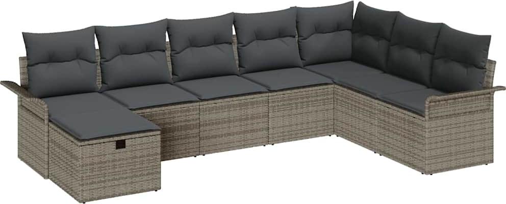Modulares Garten-Sofa-Set, Outdoor Lounge mit Stauraum, Poly Rattan Grau, 8-Sitzer, wetterfest, handgewebt, mit Kissen