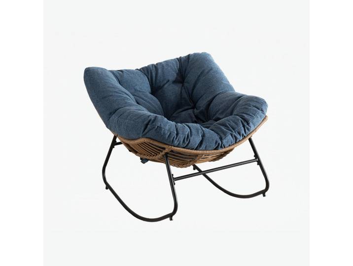 Oxeza Schaukelstuhl Blau Chenille, Metallrahmen, Mode, 107x83x95 cm, Wohnzimmer, Sessel, Schaukelstühle