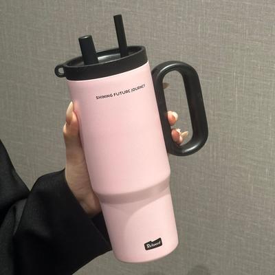 Uplifted Trends Stainless Steel Insulated Travel Mug With Straw & Handle Vacuum Sealed Water Bottle For Ice Coffee & Hot Drinks pink