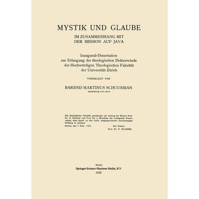 Mystik und Glaube im Zusammenhang mit der Mission auf Java, Taschenbuch von Barend Martinus Schuurman, Springer Netherland, 978-94-017-0033-7