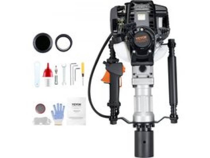 VEVOR 37,77 ccm Benzinbetriebener T-Pfostenrammer, 4-Takt-Zaunpfahlramme mit Benzinmotor, mit 2 Pfosten-Rammköpfen (55/70 mm), tragbarer 1000-W-Pfostenramme für Bauernhöfe, Ranchzäune, Straßenverbesserungen