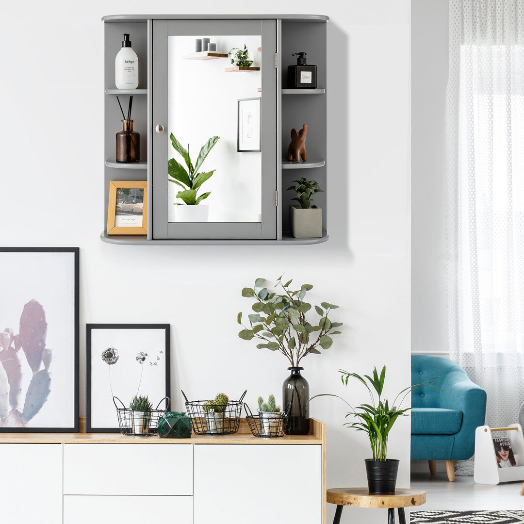 Marlow Home Co. Amoriel Surface Framed Mirrored Bathroom Cabinets with Mirror Grey 640mm H
