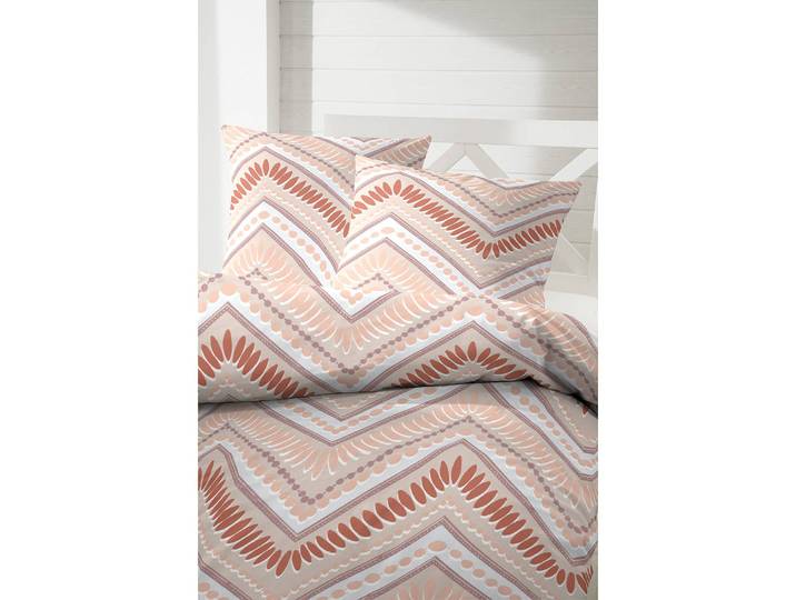 home24 Renforcé beddengoed Zick Zack 135 x 200 cm + kussen 80 x 80 cm oranje/beige/rood/beige/roze