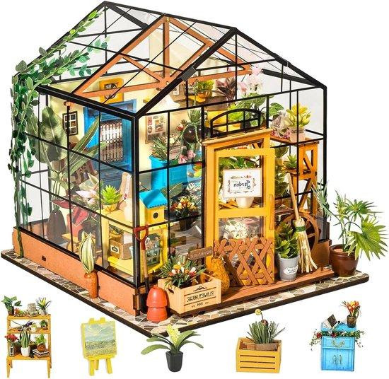 Rolife Miniatuur Poppenhuis Houten Kas met LED Verlichting 1:24 Schaal Bloemenhuis