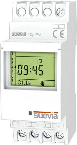 Suevia Zeitschaltuhr für Hutschiene DigiPro 1 Wechsler 16A 250 V/AC Tagesprogramm, Wochenprogramm, Ferienprogramm, Impulsprogramm