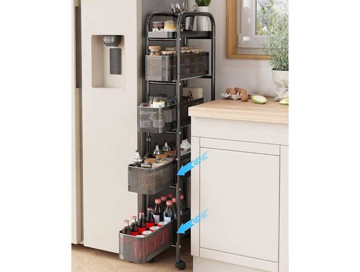 Chariots de Rangement pour Cuisine Chariot à roulettes étroit en métal à 5 Niveaux desserte à roulettes sur roulett MEUBLE A EPICES