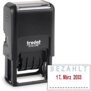 Trodat Datumstempel Printy 4750/L2, rot/blau, selbstfärbend, Abdruck 40 x 23 mm, Schrifthöhe 4 mm, mit Lagertext: Bezahlt