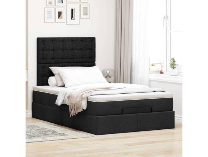 KTHLBRH Boxspringbett 120 x 200 cm mit Matratze schwarz Hydraulischer Aufzug, Staufach, Taschenfedern, Matratzenschoner inklusive