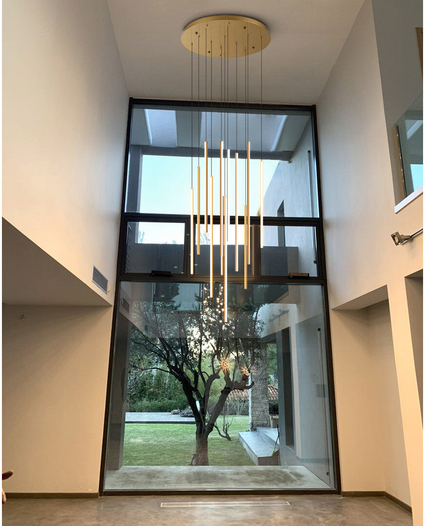 Canora Grey Cluster Cylinder LED Pendant for Stairs Gold 304.8cm H x 59.9cm W x 59.9cm D