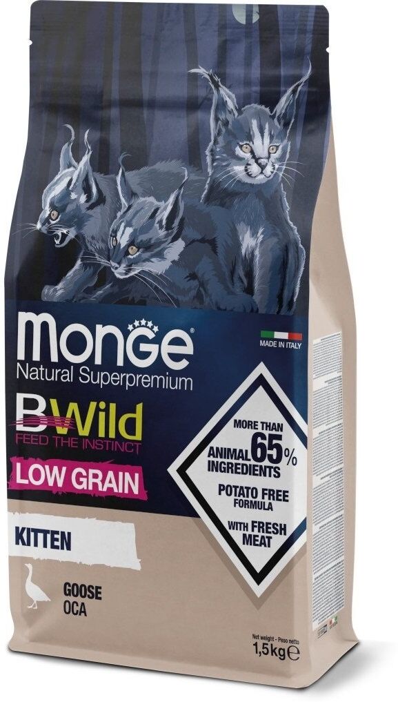Monge BWild Low Grain Kitten Oca 1,5 kg Crocchette per Gatti Cuccioli