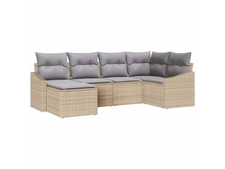 Polyrattan Garten-Set 6 Pers. Beige und Hellgrau mit Ablagefächern UV-beständiges Polyrattange, Stahlrahmen, modulares Sofa, Schaumstoffsitz, Bankfächer