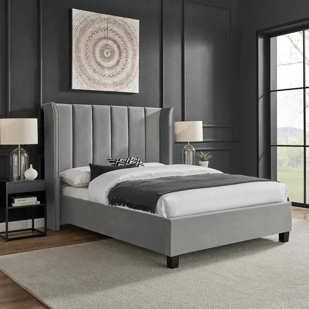 Brayden Studio Aley Upholstered Velvet Bed Silver Double (4'6)