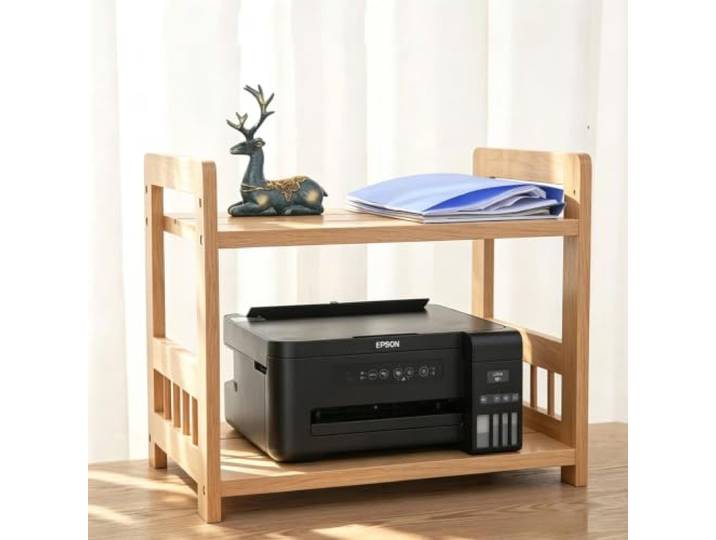 Massivholz-Ablage 2-stöckig für Drucker, Audiogeräte und Mikrowelle Massives Kiefernholz, 2-Ebenen-Design, werkzeugarme Montage, vielseitige Nutzung(Natural,19.3x15.0x19.7in)