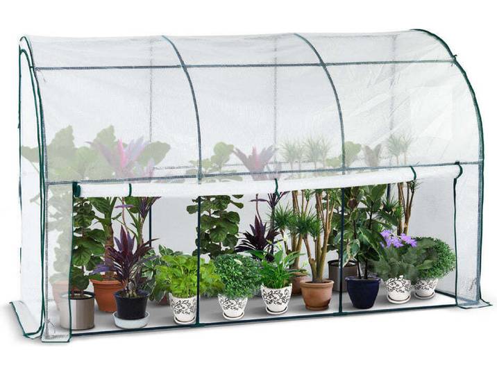 Serre en film plastique VOUNOT®\, serre adossée avec parois latérales enroulables\, serre à tomates résistante à l'hiver et stable\, 300 x 100 x 180 cm\, blanche