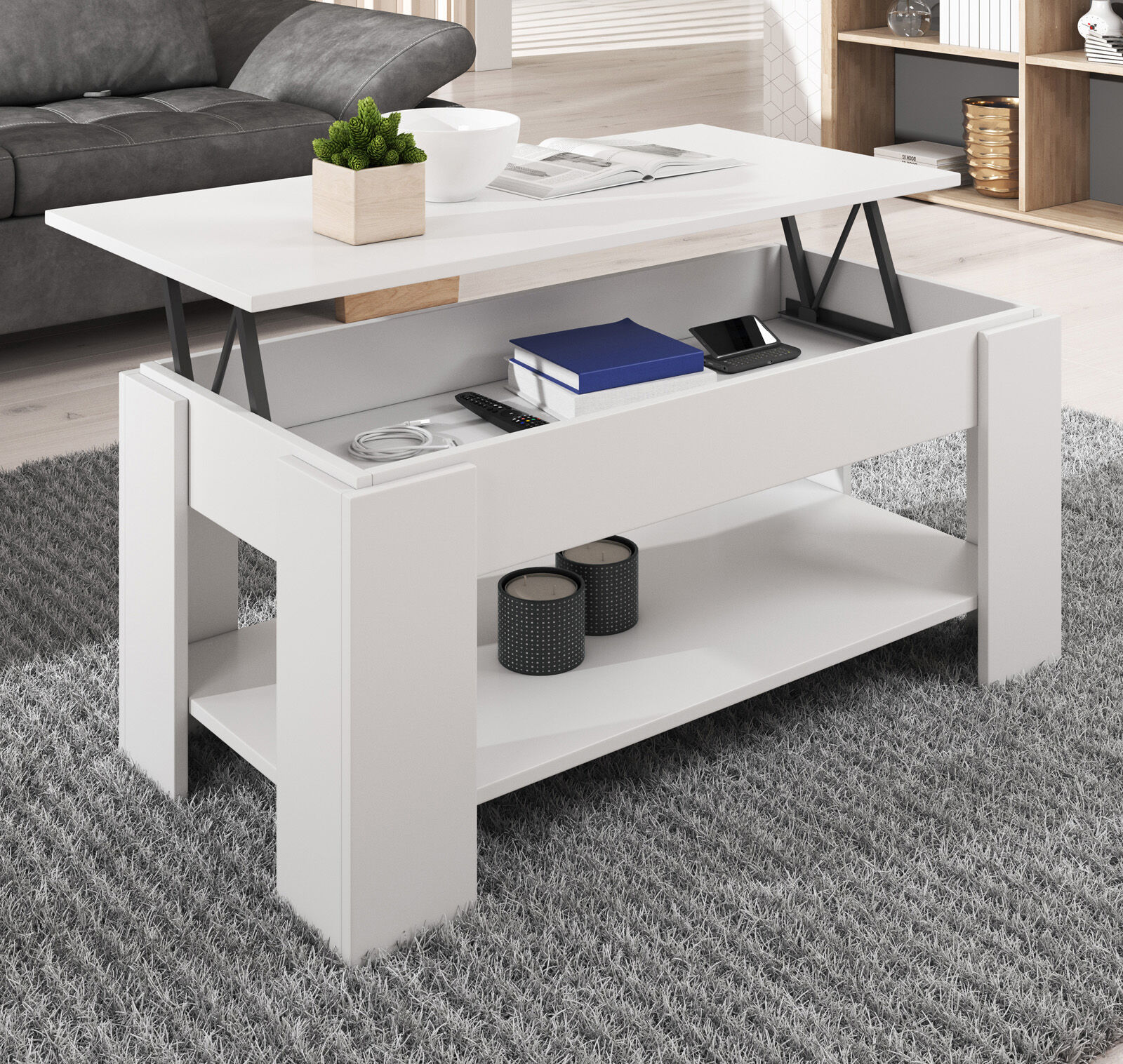 MB Muebles Bonitos Mesa de centro elevatória Nicoleta cor branca