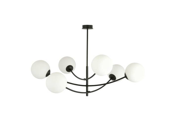 Lustre à structures orientables et 6 sphères d'opale blanche