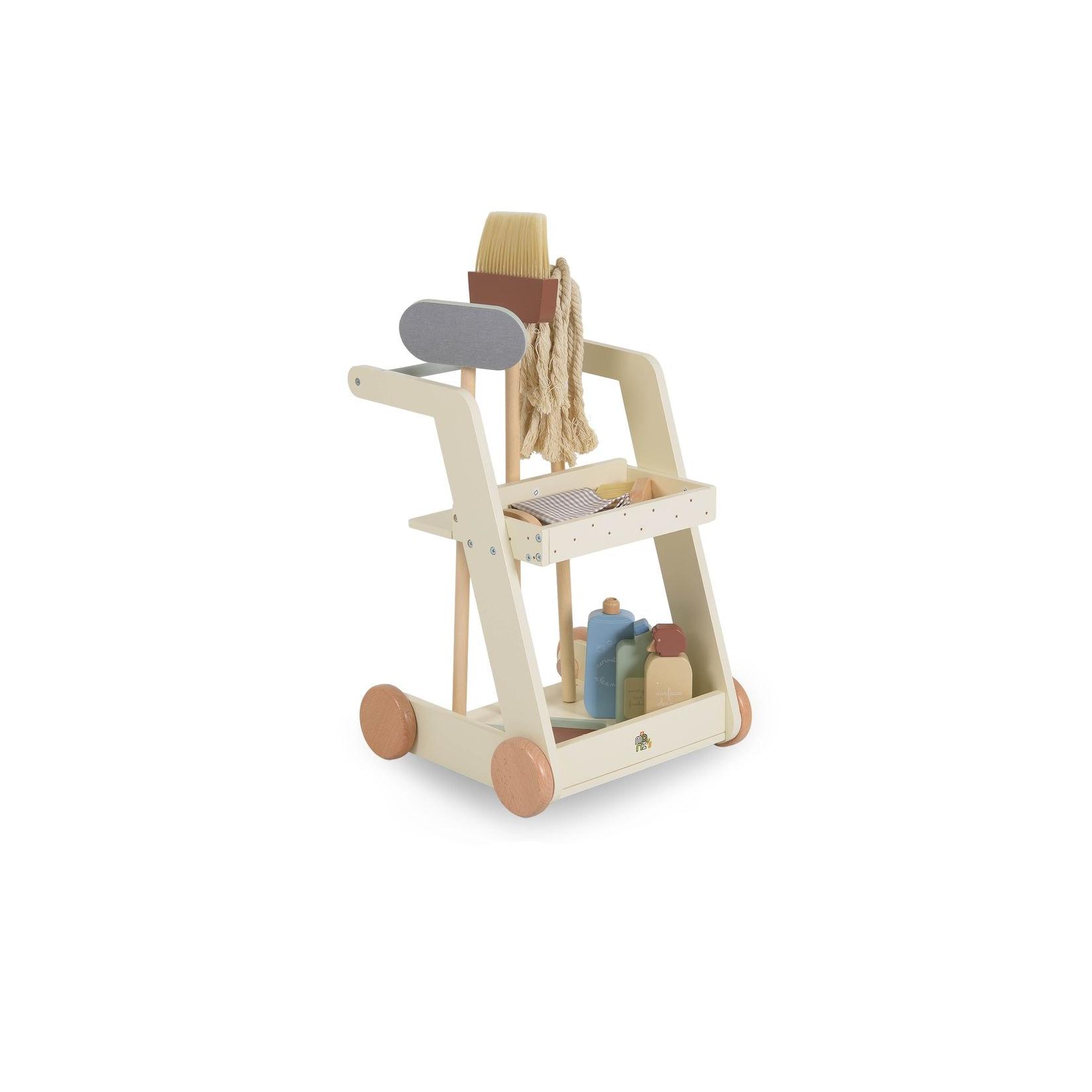 Moni Kinder-Spielzeugputzwagen W10D787, Holz, Besen, Mopp, Bürste, mit Räder beige