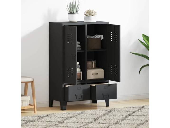 WXGTBKPR Industrie-Spind 67x35x107cm Metall-Schrank mit Schubladen Schwarz 2 verstellbare Einlegeböden, Mit Lüftungsschlitzen, Integrierte Namensschilder