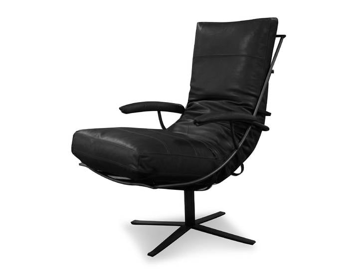 Sessel Schwarz Echtleder Bulle ohne Hocker 67 x 110 x 97cm