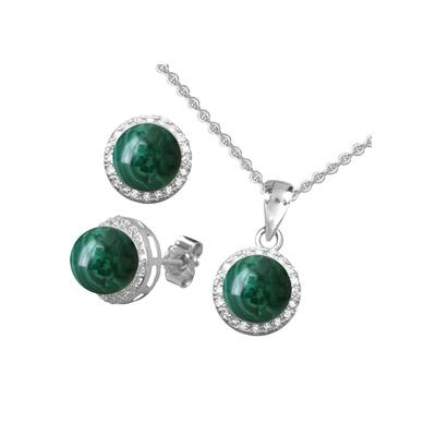 Schmuckset FIRETTI "Multipack Schmuck Geschenk Silber 925 Halskette Ohrstecker Edelstein", bunt (silberfarben, grün, weiß, weiß, grün), Schmuck_Sets, Damen, Silber 925 (Sterlingsilber), Schmuckset, mit Malachit, Zirkonia (synth.)