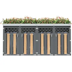 Merax 2er-Set Doppeltürige Mülltonnenbox, 264x80x124.5 cm, verzinktes Stahl, mit Pflanzfläche oben, Vertikale Streifen, Grau