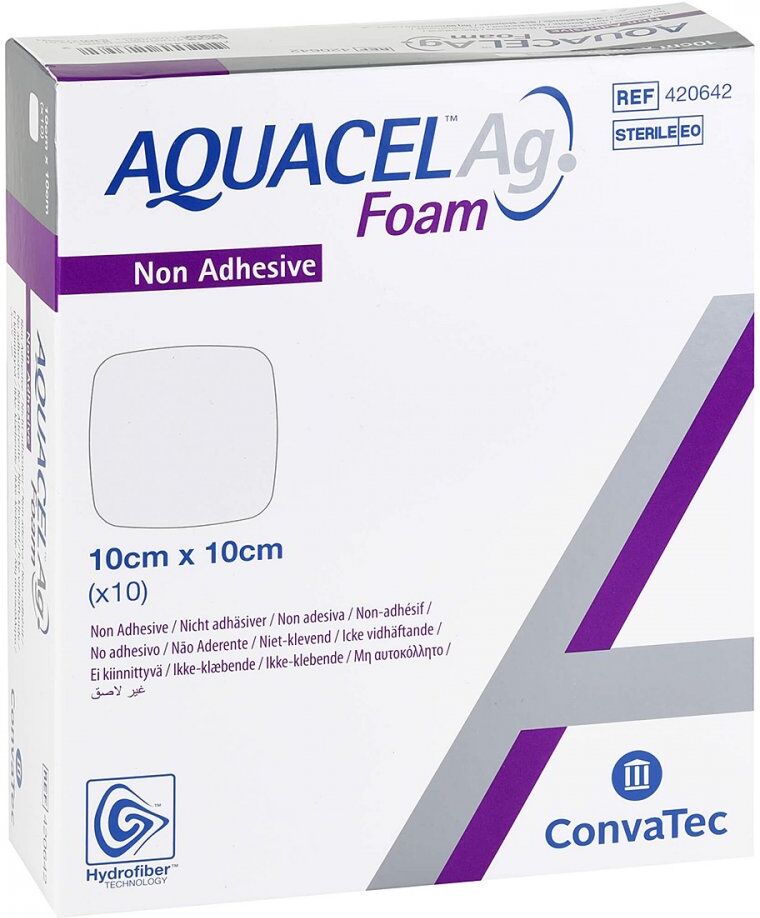 Aquacel Ag Foam nicht adhäsiv 10x10cm Verband