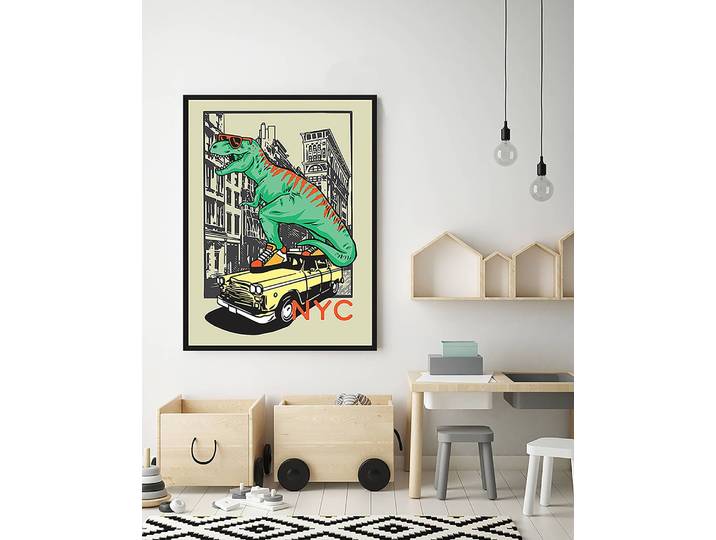 Tableau déco Cool Dino 63 x 83cm Multicolore