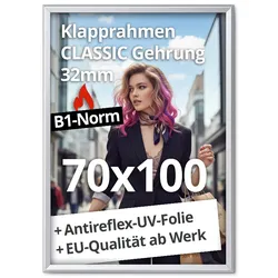Klapprahmen 70x100 32mm B1 Norm brandsicher Brandschutz Plakatrahmen Rahmen Brandschutzrahmen