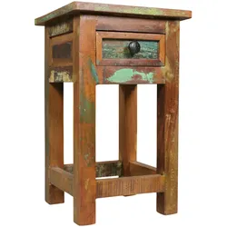 KADIMA DESIGN Shabby-Chic Beistelltisch Mangoholz - Schublade, Braun, 30 kg Traglast, Handgefertigt, KADIMA DESIGN