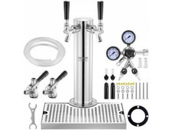 Kit Colonne à Bière à 2 Robinets Distributeur de Bière Boisson en Acier Inoxydable Tireuse à Bière avec Régulateur à Double