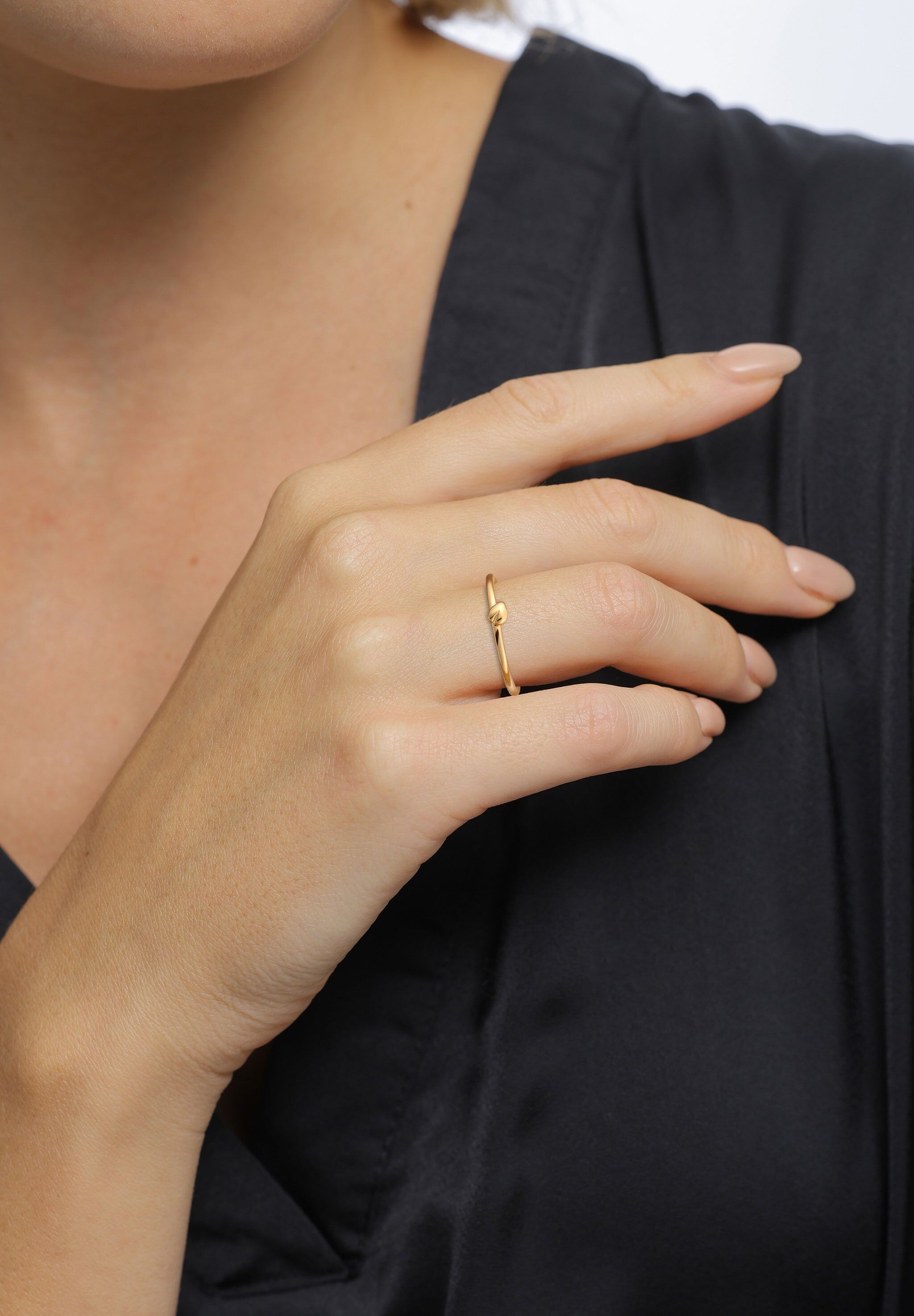 Silberring ELLI PREMIUM "Ring Herz 375 Gelbgold" Gr. 56, gold, Fingerringe, Damen, 56, Gelbgold 375, Silberring