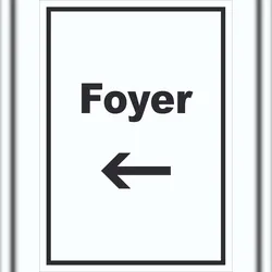 HB-Druck Foyer Schild mit Text und Richtungspfeil links Eingangshalle hochkant A1 (594x841mm)