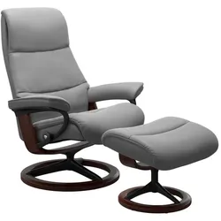 Stressless Sessel mit Hocker View Signature Leder Grau Batick Wild Dove M (Medium)