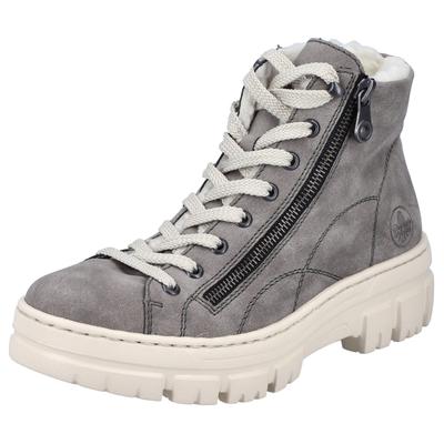 Winterboots RIEKER, Damen, Gr. 43, grau, Lederimitat, Schuhe Winterboots, Plateauboots, Schnürboots mit Reißverschluss an der Außenseite