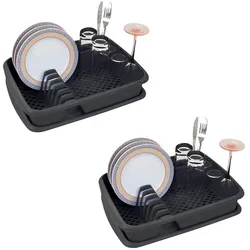 Novaliv 2X Geschirrabtropfgestell ANTHRAZITGRAU 40 x 30 cm inkl. Abtropfschale Abtropfgestell für Küche & kleines Waschbecken für Abwasch Set von Geschirr & Besteck Dish Drainer